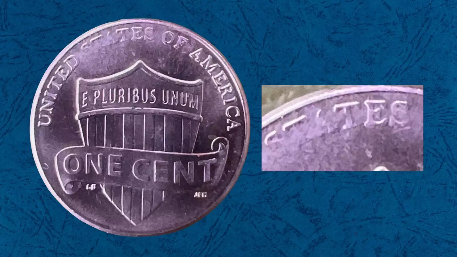 2022 penny grease fill error showing missing reverse lettering on UNITED STATES OF AMERICA